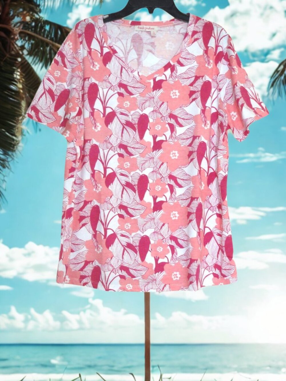 Fresh Produce XL Pink Floral Short Sleeve Top